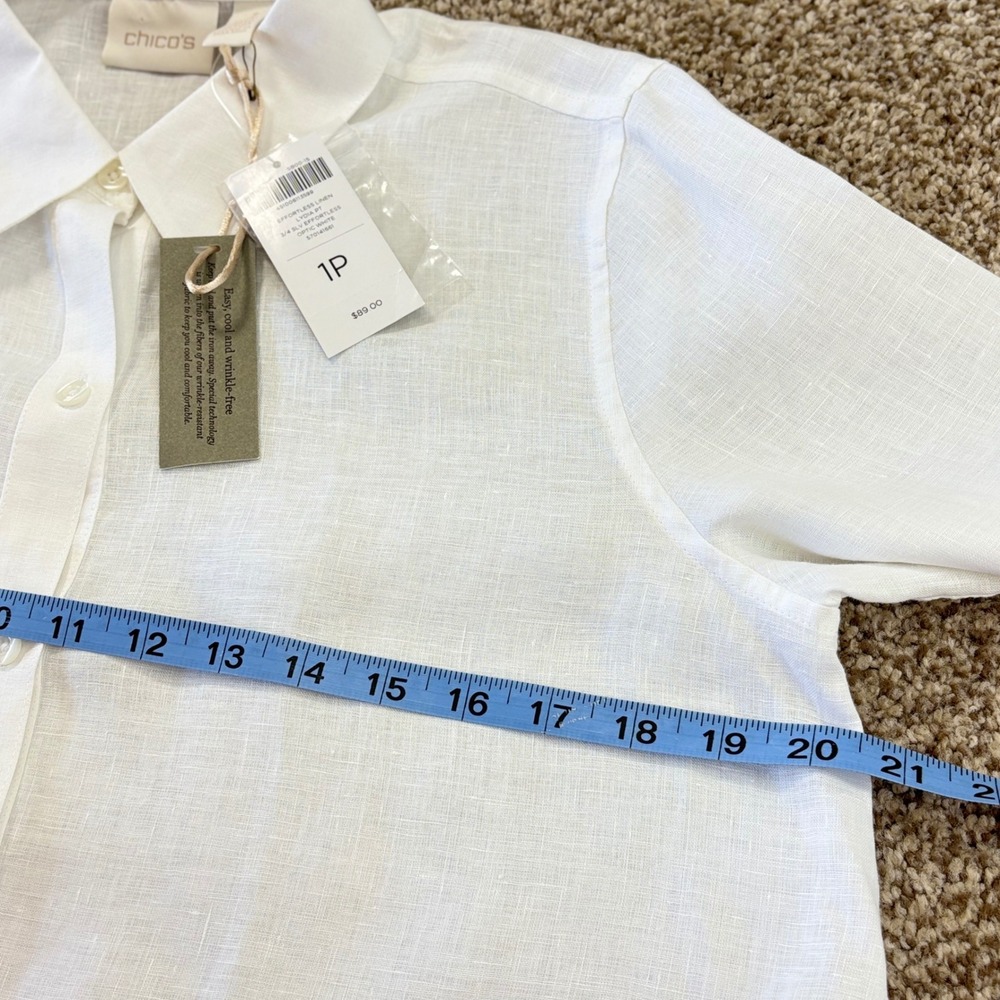 Chico's Linen Shirt Womens 1P M/8 White Lydia No Iron Tie Front Classic NWT - Picture 10 of 13
